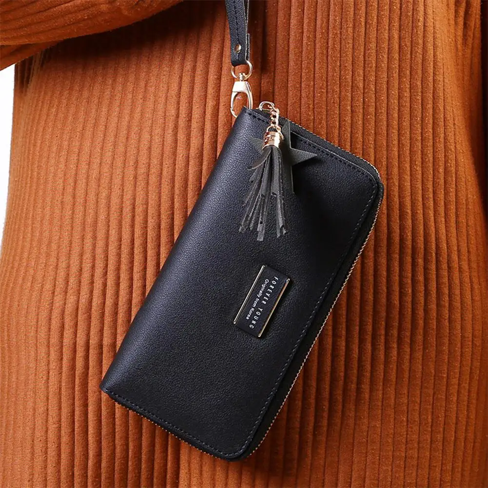 PinShang Women Fashion Multifunction Large Capacity Long Tassel Zipper Purse
