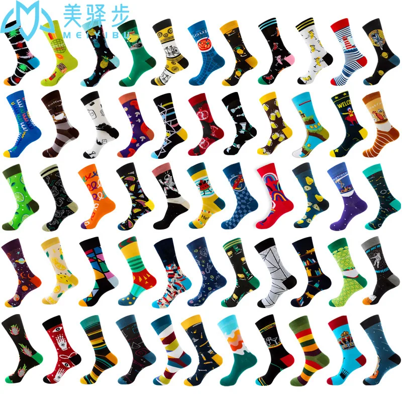 

100 Pairs Per Set Original Design Hot Sales Autumn and Winter New Geometry Men's Socks Fruit Women's Funny Socks Girl