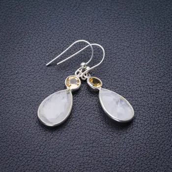 

StarGems Natural Rainbow Moonstone And Citrine Handmade 925 Sterling Silver Earrings 1.5" E0877