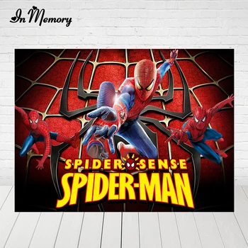 

InMemory Comics Superhero Spiderman Backdrops For Photo Studio Red Blue Black Boys Birthday Party Photogarphy Backgrounds Custom