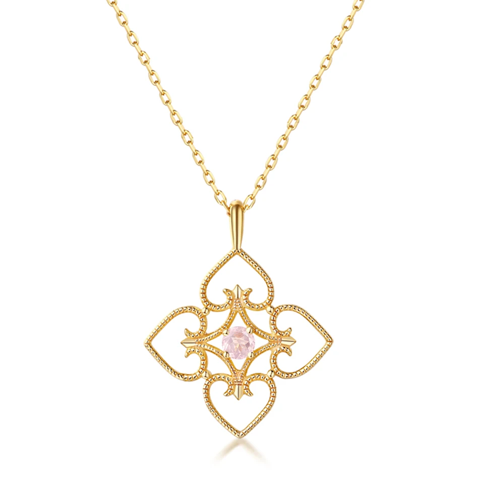 Розовый ALLNOEL 925 пробы Серебряное ожерелье для женщин натуральный цаворит розовый кристалл настоящее золото модное ювелирное изделие для помолвки - Цвет камня: Розовый