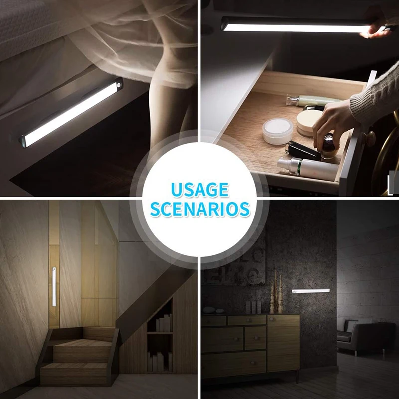 Top-LED Closet Light Under Cabinet Lighting Rechargeable Motion Sensor Under Counter Lighting, Wireless Night Light with for Cab