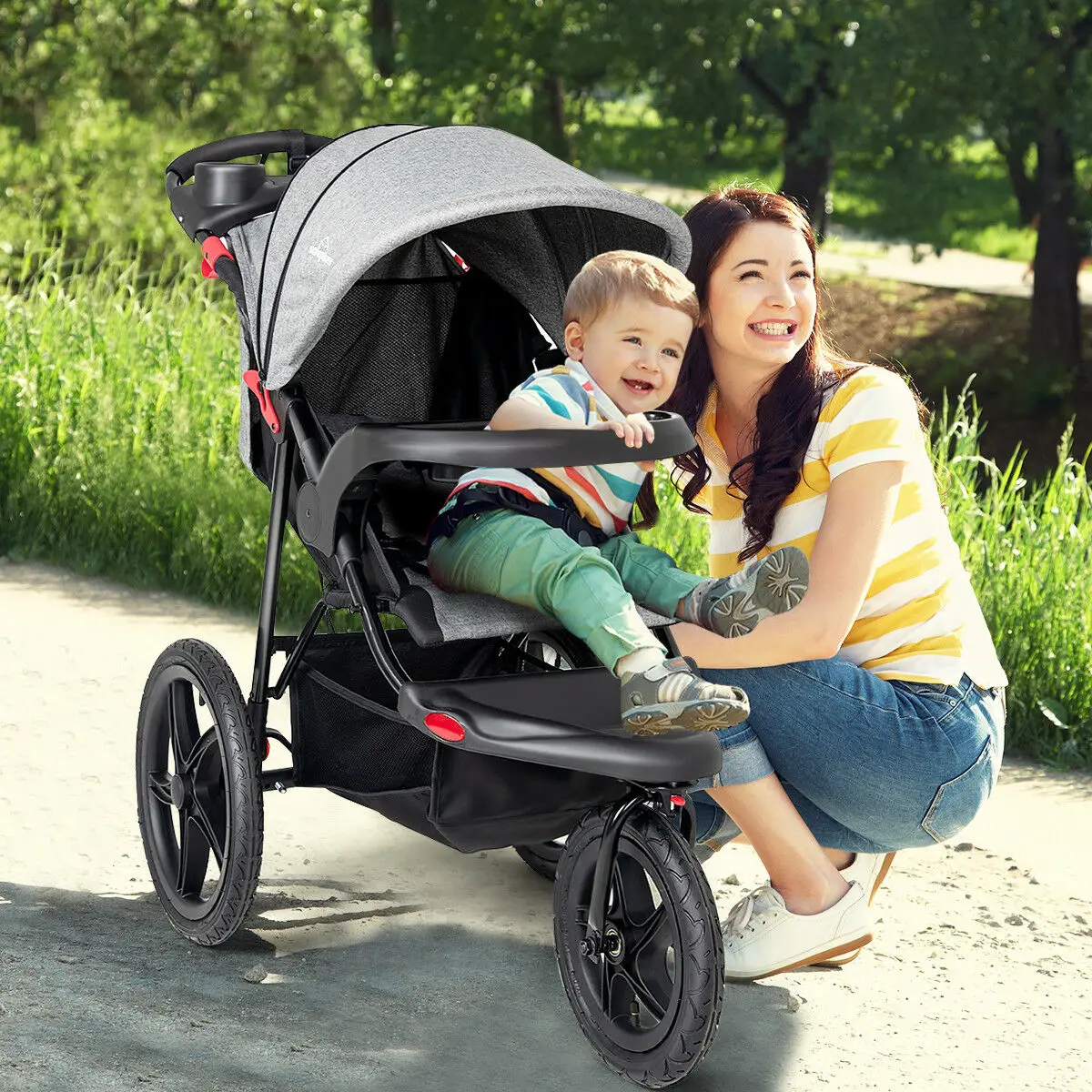 Baby Jogger Stroller 3 Wheels Lightweight Foldable Child Cart Adjustable Canopy