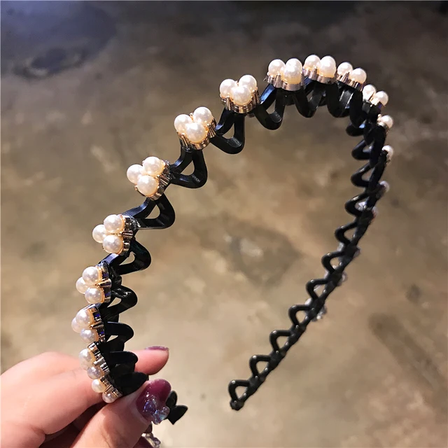Fashion Pearl Non-Slip Rhinestone Hairbands Elastic Flower Women Hair Hoop Bands Headband Bezel Girls Hair Accessories Headdress 3Pearl