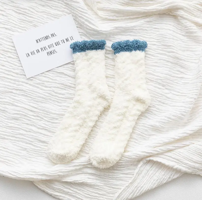 Coral Fleece Home Thickening Floor Sock Keep Warm Women Socks Cashmere Cotton Solid Winter Funny Socks Snow Land Cotton High New