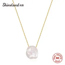 Shineland 925 стерлингового серебра барокко Подвески из натуральной жемчужины ожерелье простое дикое элегантное изящное ожерелье для женщин ювелирные изделия