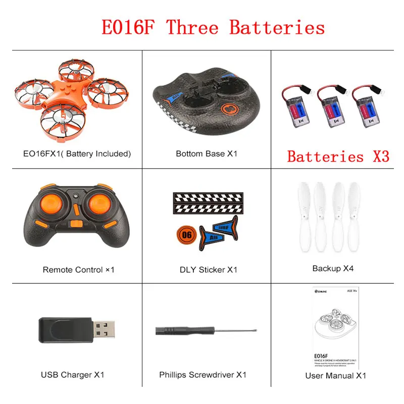 Eachine E016F 3-в-1 ЕНП Летающий воздушный лодка Land режим вождения Съемный один ключ возврата RC Квадрокоптер RTF - Цвет: Three Batteries
