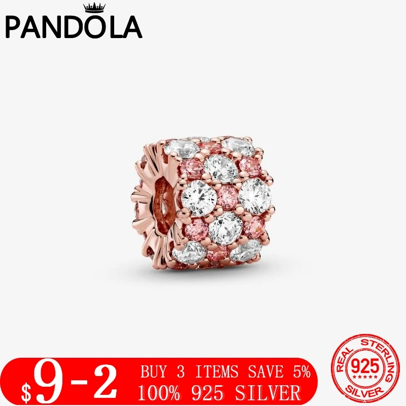 

Luxury 925 Sterling Silver & Rose Gold Color Pink & Clear Sparkle Charm Beads Fit Original Pandora Bracelet Bangle Jewelry Gift