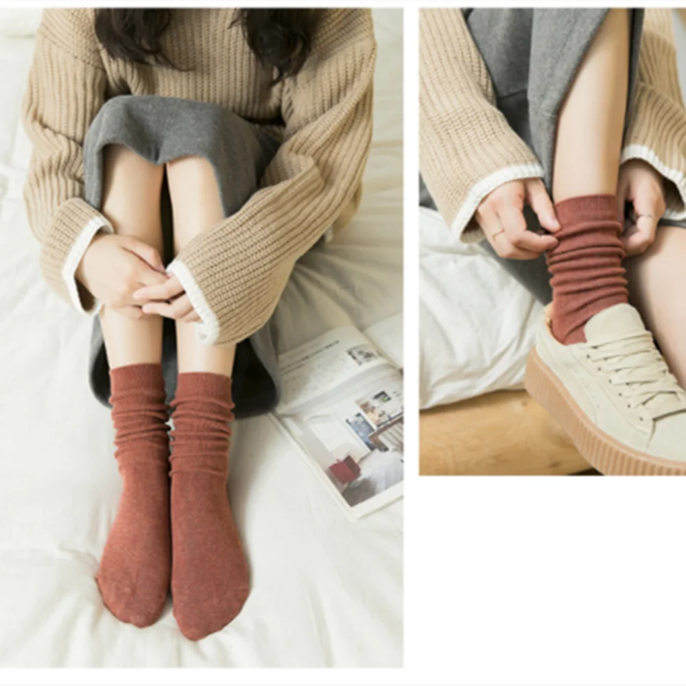 Harajuku Winter Sock Women Warm Cotton Tube Socks Elastic Long Knee Sock Preppy Style Female Girls Solid Thigh High Socks Medias