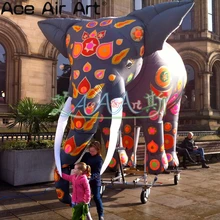 Движущийся черный Красочный светодиодный талисман надувной милый слон для праздничного парада/вечерние украшения на открытом воздухе