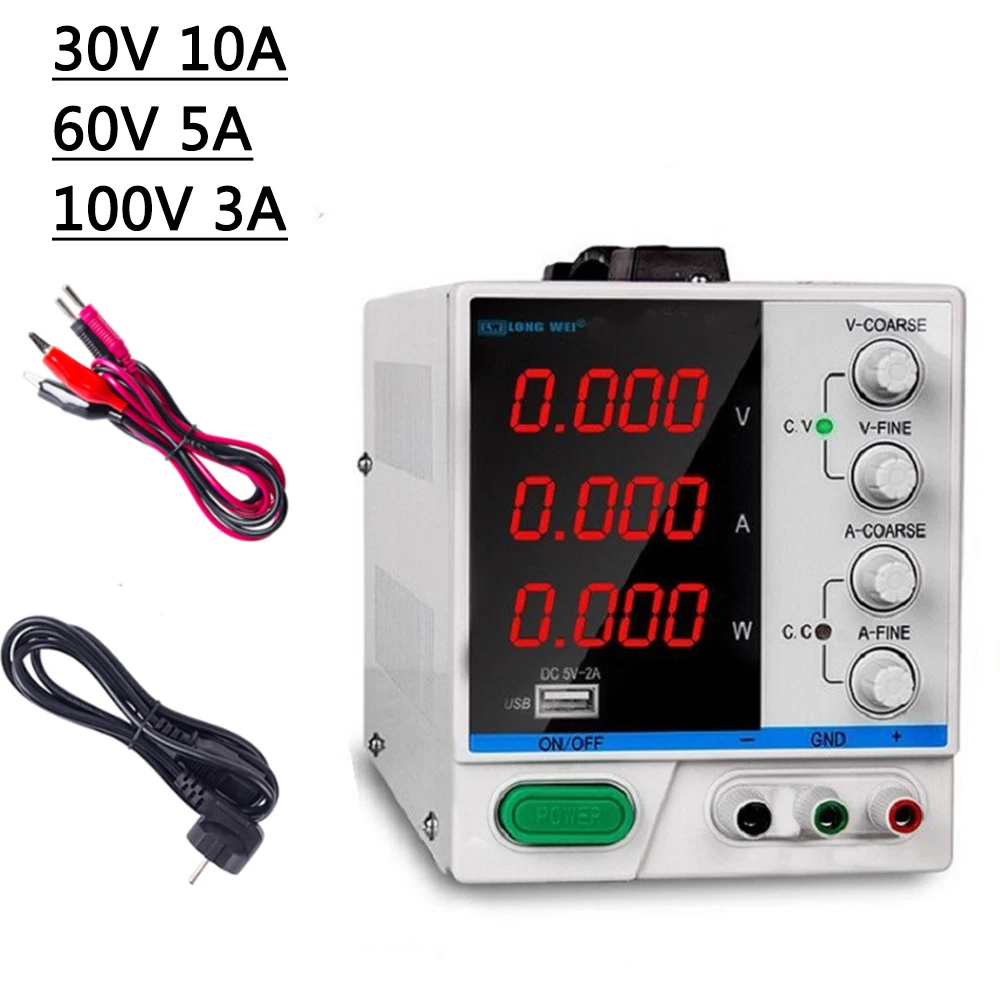 

DC Laboratory Adjustable Power Supply 30V 10A 60V 5A 100V 3A Switching Voltage Regulators Power Source Current Stabilizer