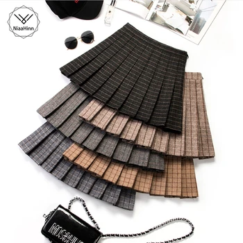 

Women Autumn Winter New Pleated Skirt Korean Elegant High Waist Mini Skirts Girls Ladies Casual All-match Plaid Harajuku Skirt