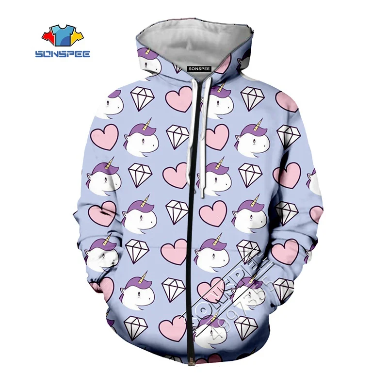SONSPEE Unicorn Diamond Purple Harajuku 3D Clothes Boys Girls Teens t shirt Kids Tops Kawaii Cap hoodies child Sweatshirts Funny