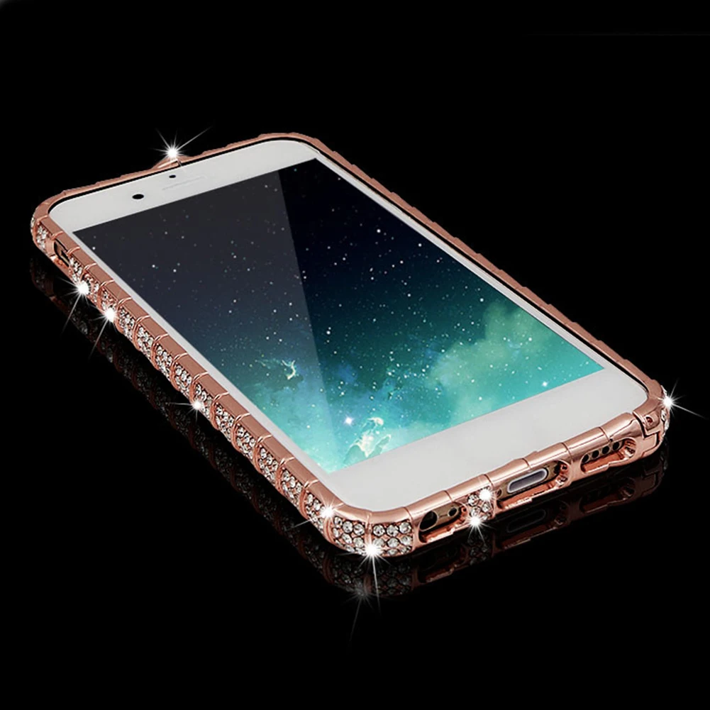 Rose Gold Чехол-бампер с блестящими стразами, прочный защитный чехол, аксессуары, металлическая рамка, стразы для IPhone 7 8 Plus - Цвет: Rose Gold