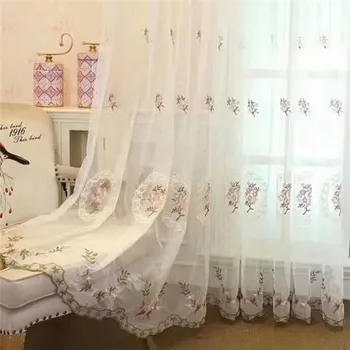 

White embroidered floral tulle curtains for bedroom European sheer curtains living room bedroom window Decoration