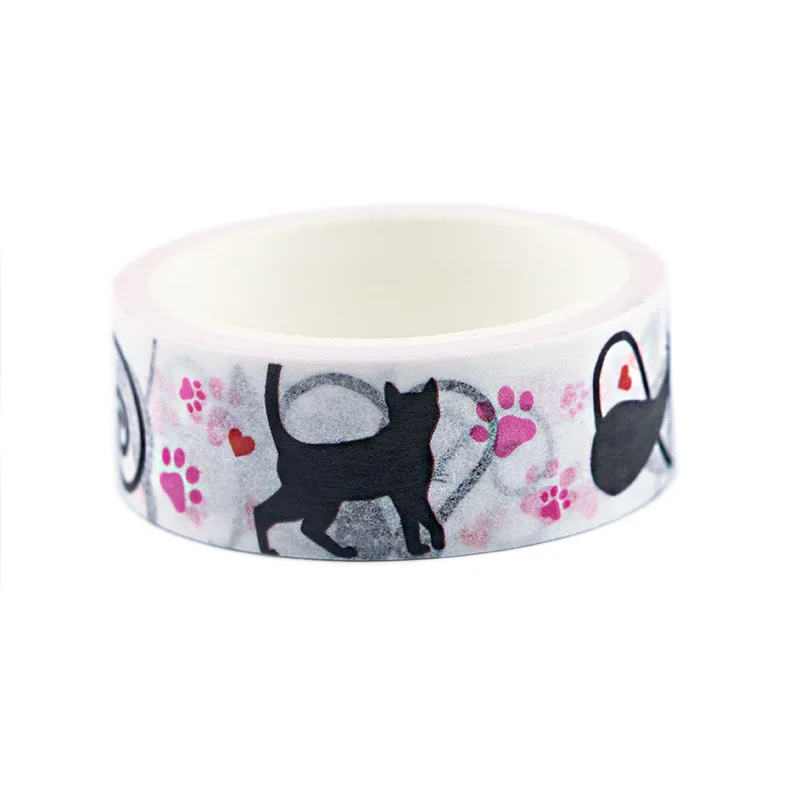 

2pcs/lot Black Cat Animal Washi Tape Color Paper Adhesive Tape Diary Hand Account Decorative Sticker Office Glassine Tape AT2930