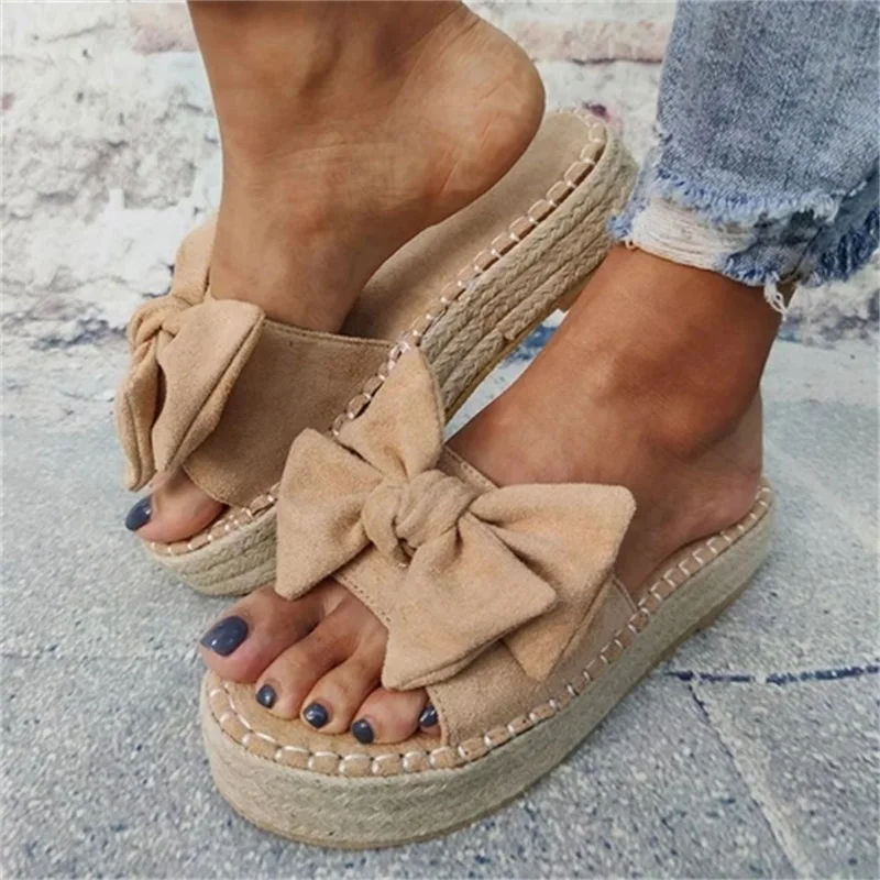 Zapatillas con lazo para mujer, sandalias informales de plataforma sin  cordones para playa, vestido de fiesta, Punta abierta, novedad de verano  2021|Sandalias de mujer| - AliExpress