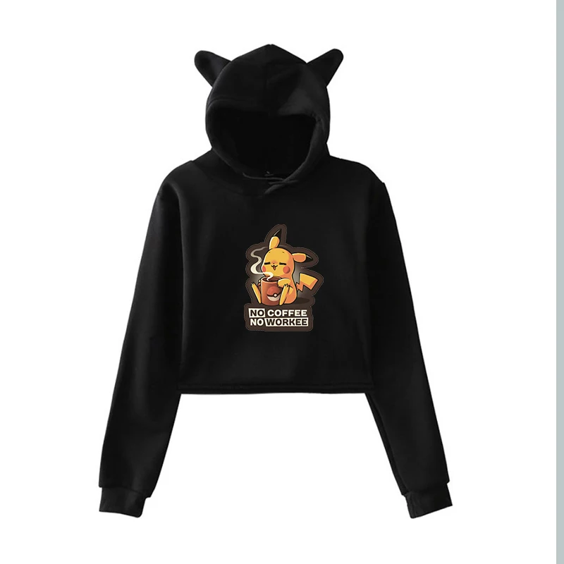 

Hot Women Pokemon Pikachu Print Hoodies Anime Kawaii Girls Long Ears Oversized Hooded Sweatshirts Plus Velvet Autumn Pullovers