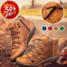 Last day 50% OFF ! 2019 Women Arch Support Ankle Boots Casual Cross Strappy Side Zipper Winter Short Leather Boots