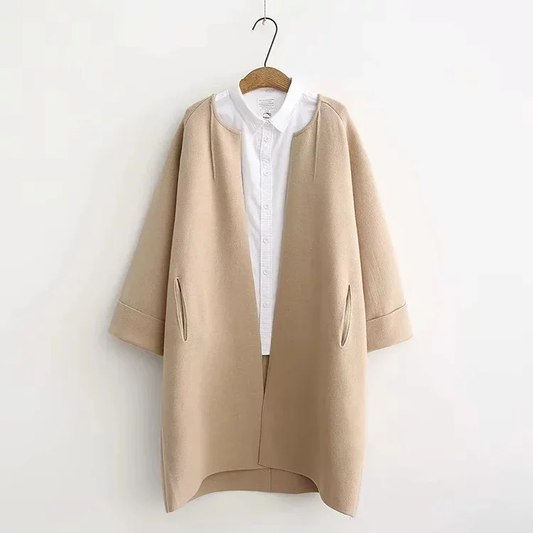

2018 Autumn And Winter New Style Korean-style Solid Color Loose-Fit Mid-length Cardigan Sweater Large Size Sweater Coat 90373
