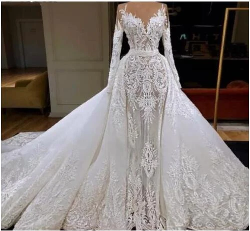 Горячие сексуальные романтические свадебные платья с открытой спиной Vestidos 3D Цветочная аппликация Длинный Шлейф Свадебные платья 2 в 1
