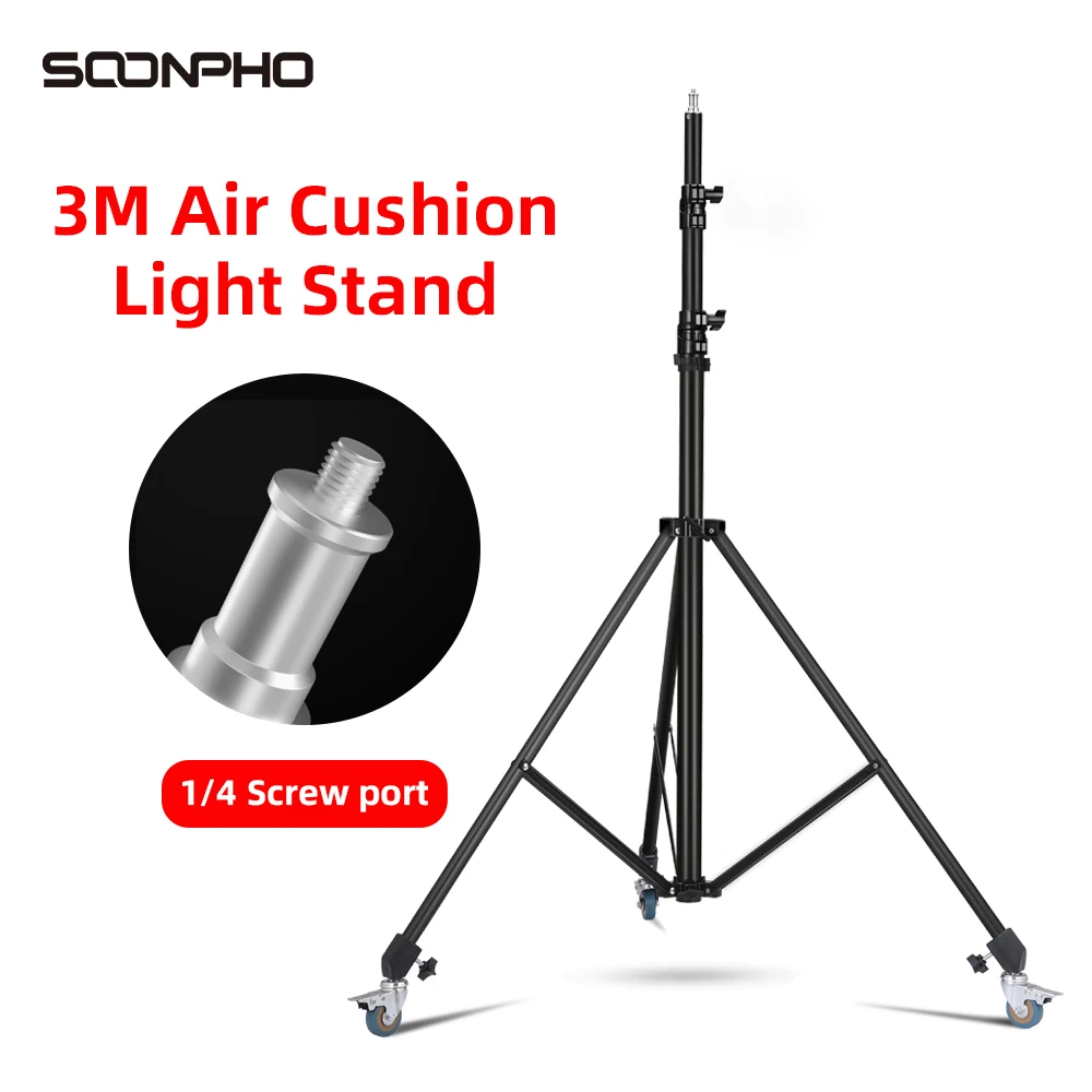 

Quick installation 3 Meter/9ft Heavy Duty Impact Air Cushioned Video Studio Light Stand With Omni-directional wheel