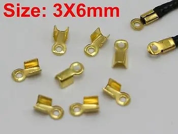 

1000 Golden Plated Necklace Cord Crimp End Caps With Loop 3X6mm