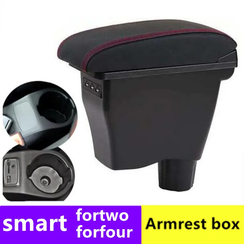 Thick leather model, Black red line Double space panels retractable armrest box For 2008 Centre Console Storage Box Armrest