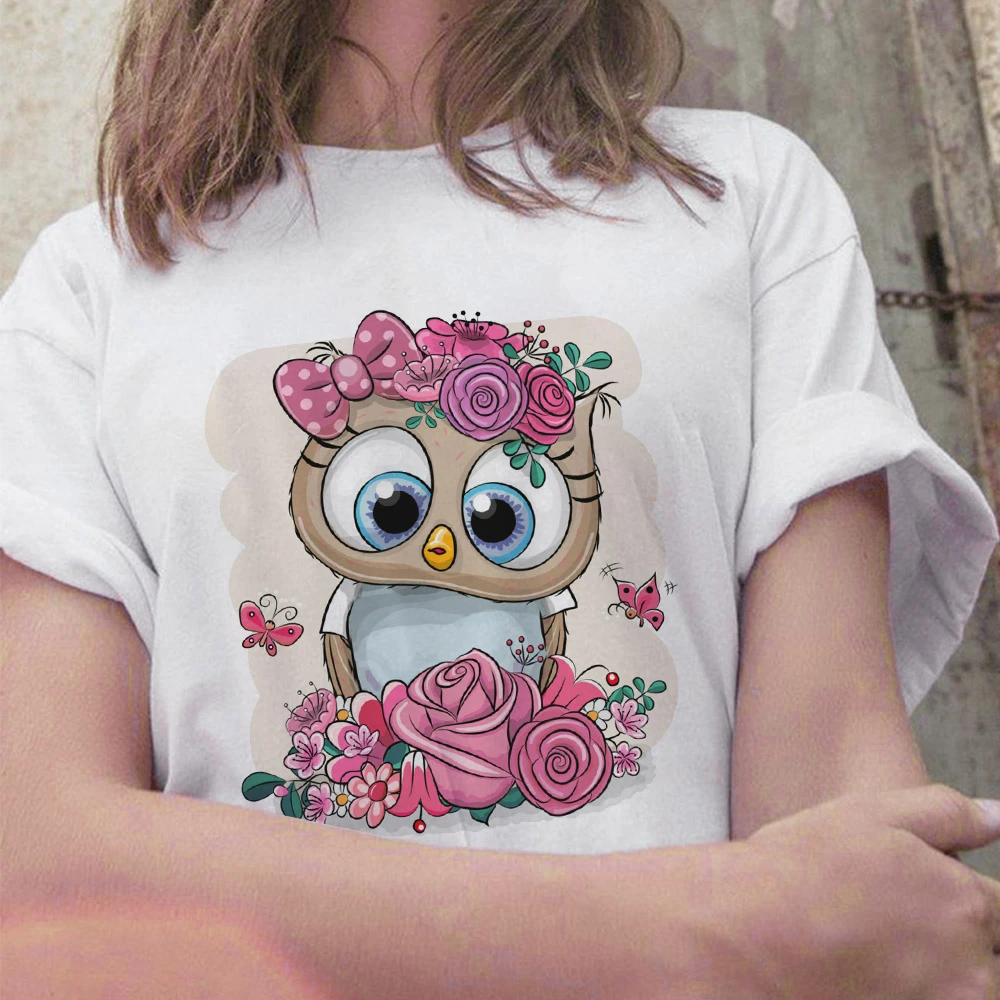 

Summer Women t shirt 2021 Kawaii Owl Cartoon 90s Harajuku Tee Shirt Femme Casual White Short Sleeve Oversized T-shirt XXXL