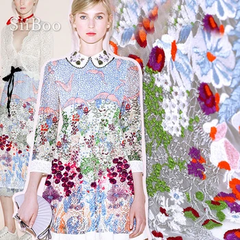 

American style light blue with floral embroidery mesh lace fabric for dress mesh lace DIY tissue yarn cloth tela tejido SP4284