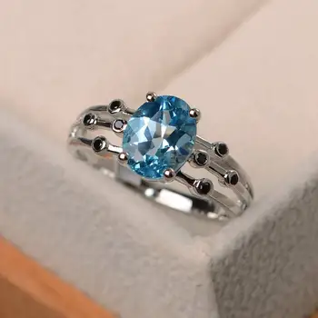 

Zircon Blue Topaz Ring Female S925 Sterling Silver Ring Jewelry Ladies Noble Temperament To Send Girlfriend Holiday Gifts