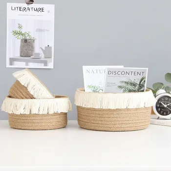 

Nordic Cotton Rope Storage Baskets With Tassel Handmade Woven Dirty Clothes Laundry Basket Desktop Sundries Organizer Hamper