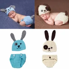 0 6months Animaux Cosplay Bleu Nouveau Né Tricoté À La Main Costume de Photographie Siamois Casquette Bébé Costume 