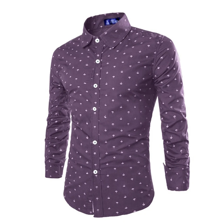 Zogaa, Мужская модная Повседневная рубашка с длинным рукавом, маленькая стрела, деловая рубашка, приталенная Мужская брендовая мягкая одежда - Цвет: Purple
