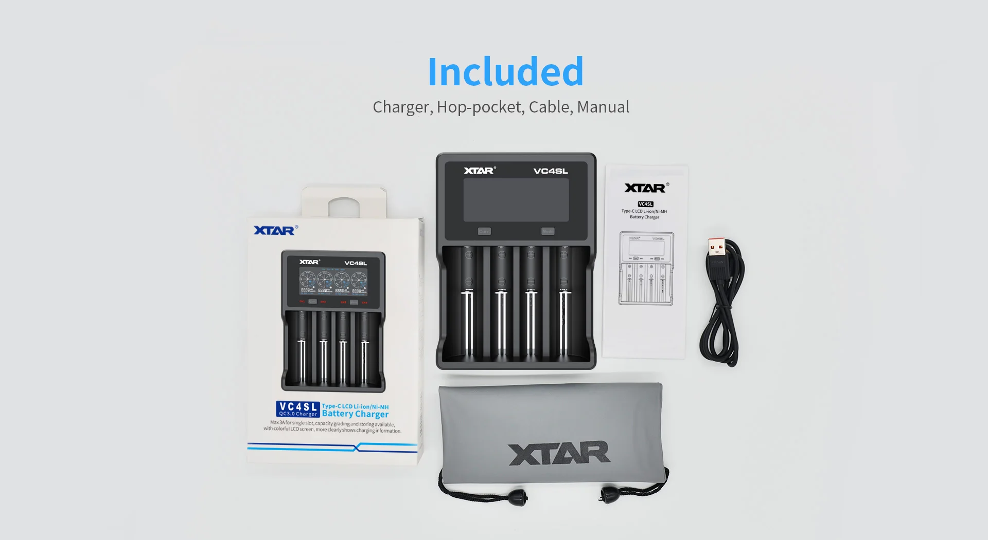 Battery Charger Fast Charger XTAR VC4SL Upgraded Extended Smart C-type USB Input Support QC3.0