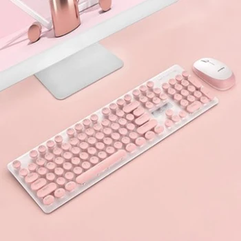 

Retro Wired Gaming Keyboard and Wireless Mouse Kit Round Keycap Steampunk Keyboard Multimedia Button for PC Laptop