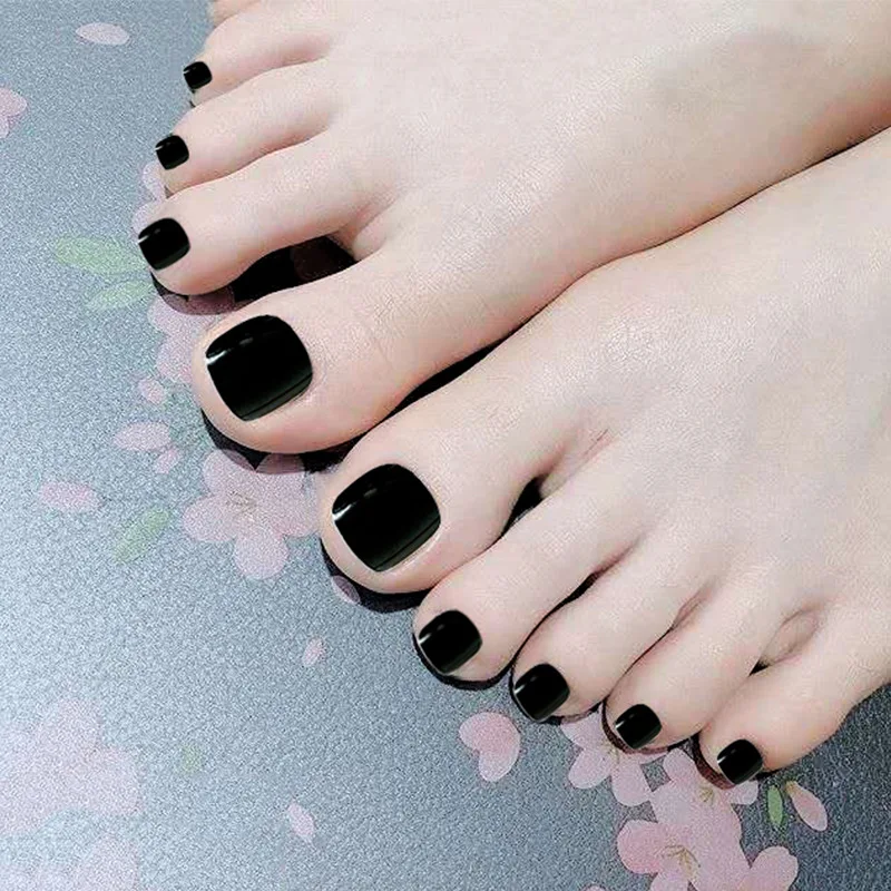 

Nusx Dark Black Fake Toes Nails For Toes Shiny 24pcs Ladies Toenails Manicure Full Cover Toe False Nail Tips Glue For Feet FA072