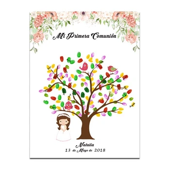 

Qianxiaozhen Personalized Canvas Fingerprint Tree Signature DIY Guest Book For Girls First Holy Communion Souvenir Decorations
