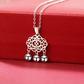 

S925 Fine Silver air compressor puee suo Necklace Female Students Literature and Art Ethnic Longevity Locket Chain GIRL'S Chines