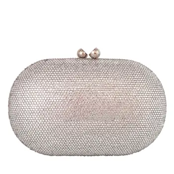 

Double Flower Women Silver Crystal Evening Clutch Bags Formal DInner Wedding Purses Bridal Party Handbags