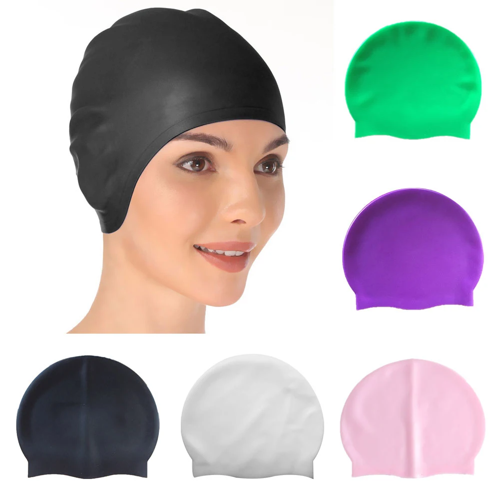 Fashion Silicone Swim Cap Hat for Women Long Hair With Ear Cups Waterproof 