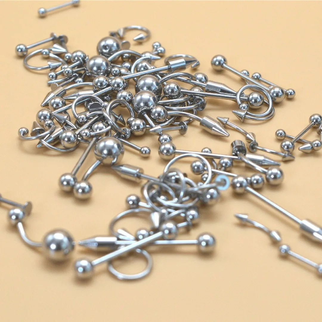 85Pcs/lot Stainless Steel Tongue Lip Labret Eyebrow Ring Belly Navel Rings Punk Nose Ring Stud Piercing Set Body Jewelry