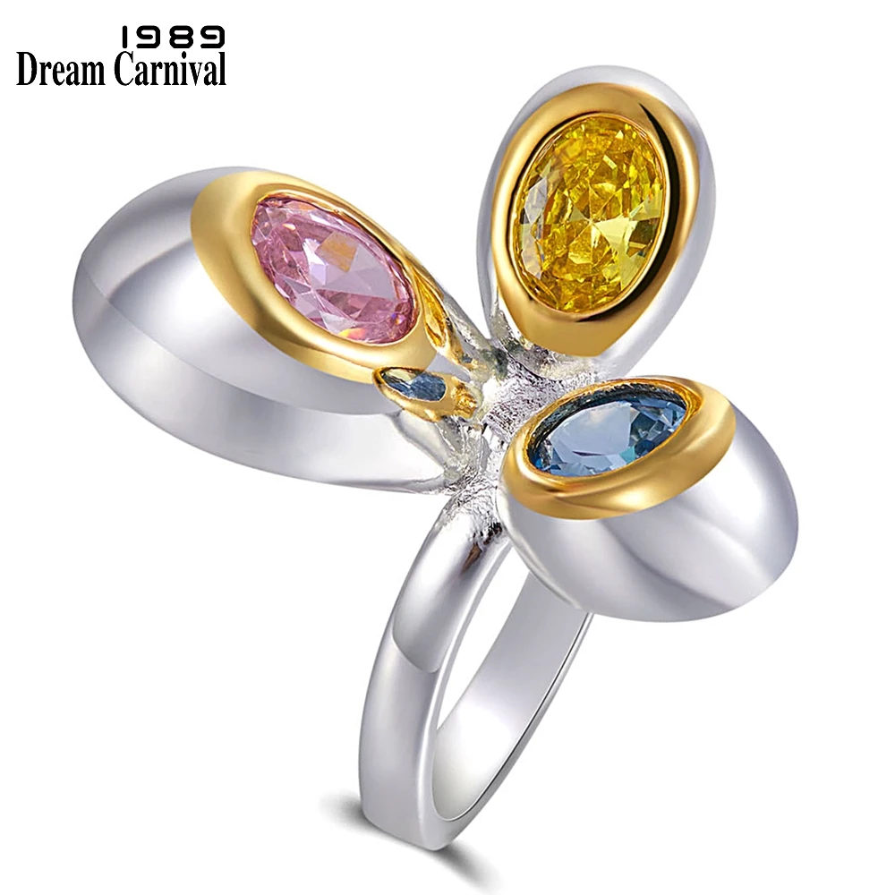 Goedkoop DreamCarnival1989 Originele Bloem Ring Voor Vrouwen Multi color Zirkoon Overdreven Persoonlijkheid Design Fashion Gift Grote Verkoop WA11791