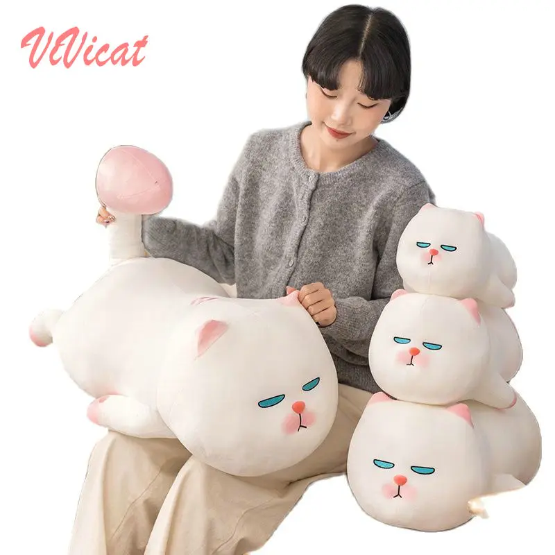 High Quality Vivi Cat Plush Toy Stuffed White Fat Lying Alien Pillow Pink Ball Tail Animal Bbay Doll Xmas Gift Kids | Игрушки и хобби