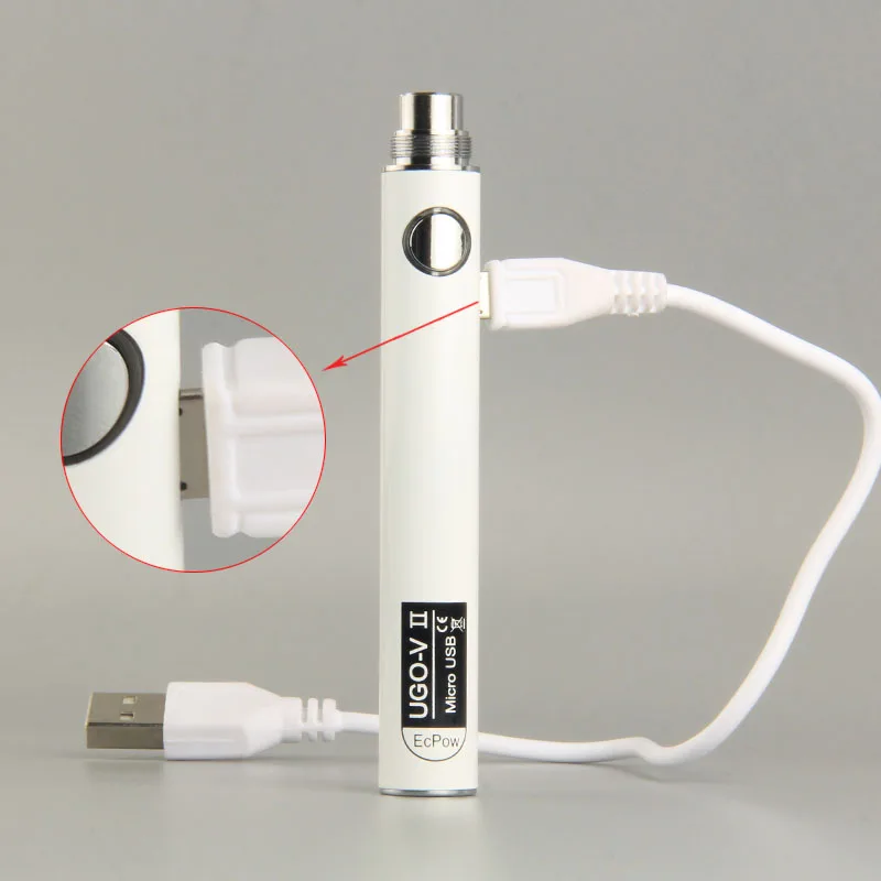 UGO V II Аккумулятор для электронной сигареты для EGo 510 атомайзеры с резьбой 650/900mah E Аккумулятор для электронной сигареты EGo Micro USB зарядное устройство - Цвет: Белый