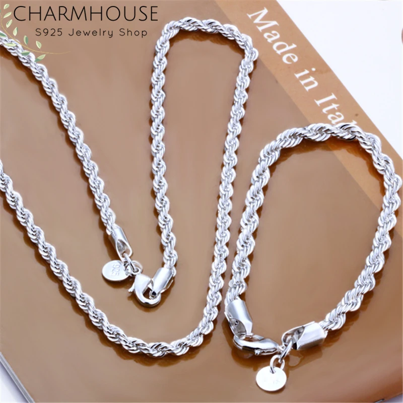 

Charmhouse Silver 925 Jewelry Sets For Women Men 3mm Twisted Chain Bracelet Necklace 2pcs Sets Fashion Jewelry Wholesale Bijoux