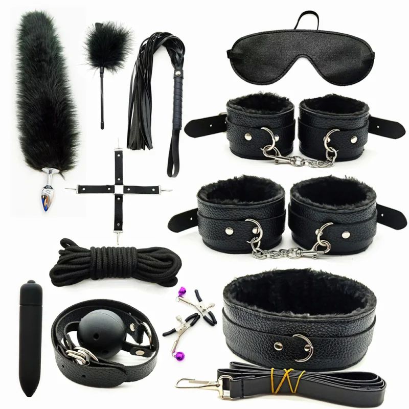 Products for Adults BDSM Sex Bondage Gear Set Handcuffs Sex Games Whip Gag Adult Toys