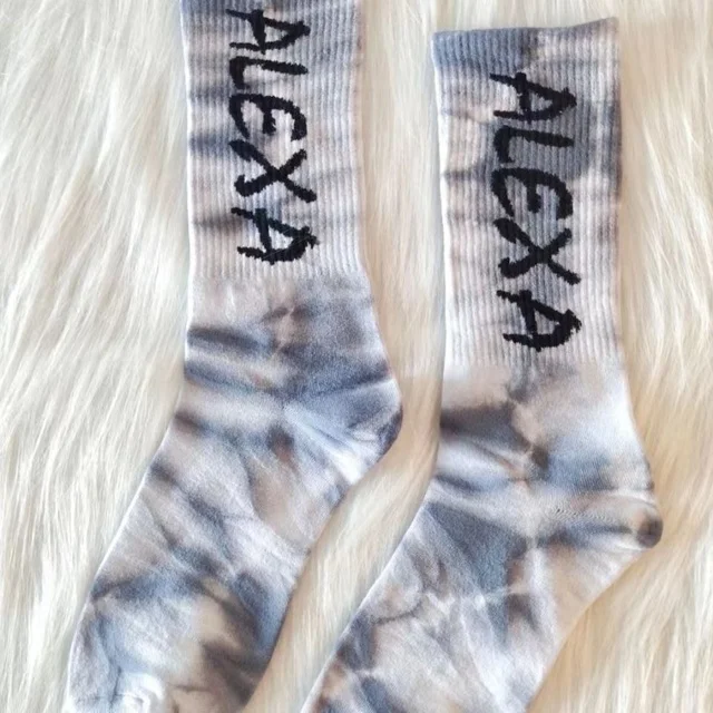 New Fashion Tie-dye Men and Women Socks Cotton Colorful Vortex Hook 19 Styles HipHop Skateboard Funny Happy Soft Girls Sockings Sky Blue