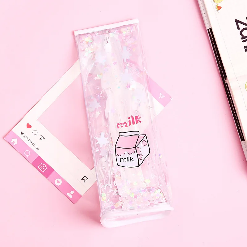Высококачественный симпатичный Карандаш сумка и чехол ПВХ прозрачный молочный жидкий студенческий Девочки мультфильм розовый сумки для хранения школьные канцелярские принадлежности - Цвет: 2