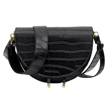 

Fashion New Women Crossbody Shoulder Bag Retro Crocodile Leather Handbag Semicircle Small Purse Ladies Pure Color Messenger Bags